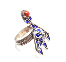 Load image into Gallery viewer, Moroccan Talismanic Berber Silver Enamel Ring size 9, tribal jewelry, Silver, Ethnic Jewelry, Tribal Jewelry
