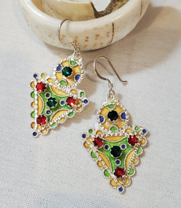 Moroccan Berber Sterling Silver enamels Dangle Earrings, Berber Jewelry, sliver Earrings, Dangle & Drop Earrings,