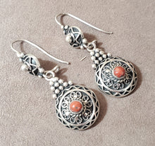 Load image into Gallery viewer, Moroccan Berber Sterling Silver Coral Dangle Earrings, Berber Jewelry, sliver Earrings, Dangle &amp; Drop Earrings,
