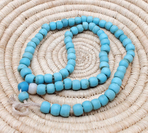 African 24'' Old Ethiopian Venetian Blue padre beads,Blue Glass,Trade Beads ,African Trade Beads,