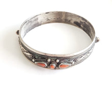 Load image into Gallery viewer, Moroccan red coral Bangle silver Bracelet 925 silver, ethnic tribal jewelry,tribal Moroccan bracelets, ethnic jewelry
