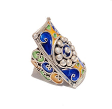 Load image into Gallery viewer, Moroccan Talismanic Berber Silver Enamel Ring size 9, tribal jewelry, Silver, Ethnic Jewelry, Tribal Jewelry

