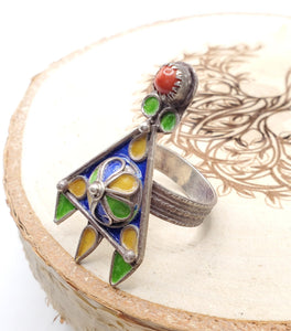 Moroccan Talismanic Berber Silver Enamel Ring size 8.5, tribal jewelry, Silver, Ethnic Jewelry, Tribal Jewelry