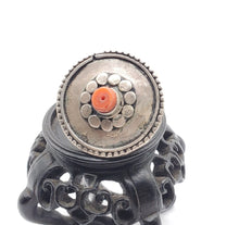 Load image into Gallery viewer, Antique Bawsani Yemen Silver Red Coral Ring size 8 Yemen tribal silver, tribal jewelry, Hand Crafted Silver, Yemen Jewelry, filigree Jewelry
