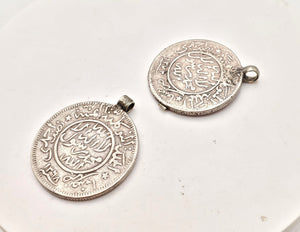 Antique 2 Yemen Rare silver coin traditional Pendant, Hand Crafted Silver,Pendants Necklace,coin Jewelry,Tribal Jewelry