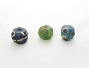3 Ancient Blue Green Glass Eye beads Early Islamic Mali African Trade,Blue Glass Eye Bead,Ancient glass, paste bead,Antique beads