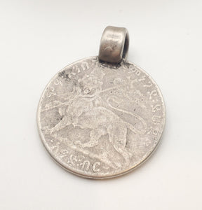 Antique 1 Birr, 1895,Lion Of Judah Emperor Menelik II Coin Medallion Pendant