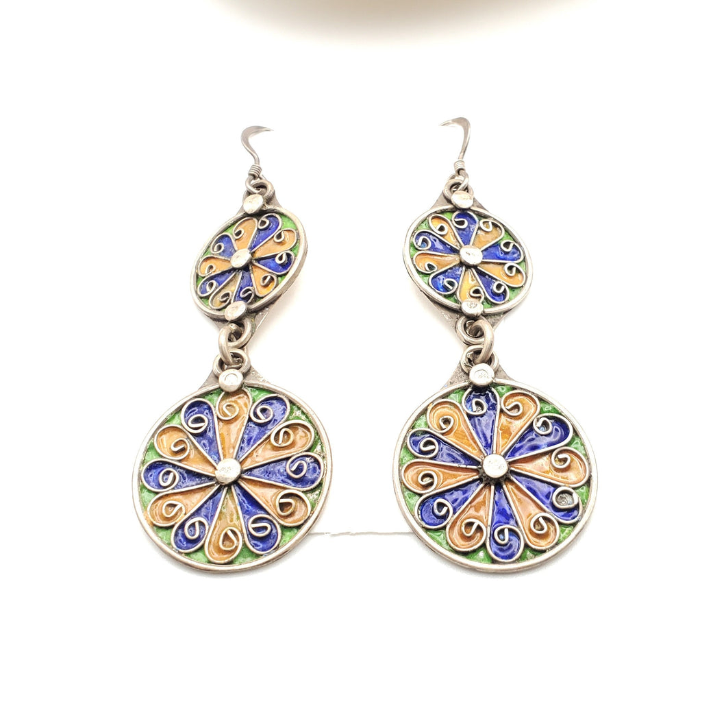 Moroccan Berber Sterling Silver enamels Dangle Earrings, Berber Jewelry, sliver Earrings, Dangle & Drop Earrings,