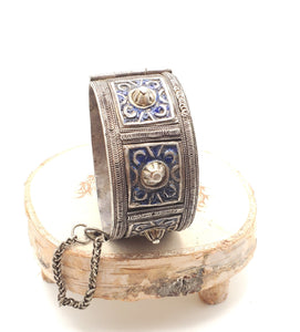 Antique Silver Moroccan Berber blue enamel Bracelet, ethnic tribal, tribal bracelets,Moroccan jewelry, ethnic jewelry, Tuareg bracelets