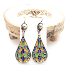 Moroccan Berber Sterling Silver enamels Dangle Earrings, Berber Jewelry, sliver Earrings, Dangle & Drop Earrings,