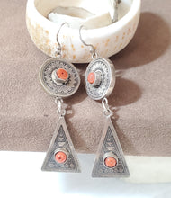 Load image into Gallery viewer, Moroccan Berber Sterling Silver Coral Dangle Earrings, Berber Jewelry, sliver Earrings, Dangle &amp; Drop Earrings,
