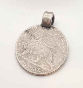 Antique 1 Birr, 1895,Lion Of Judah Emperor Menelik II Coin Medallion Pendant