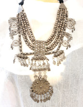 Load image into Gallery viewer, Antique Massive Yemenite silver Bedouin Lazim Kirdan necklace,1910s, Multistrand Necklace, Islamic Filigree, stacking layering.
