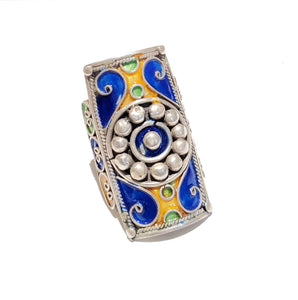 Moroccan Talismanic Berber Silver Enamel Ring size 9, tribal jewelry, Silver, Ethnic Jewelry, Tribal Jewelry