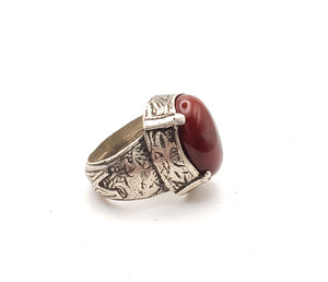 Old Engraved Turkish Ottoman Carnelian Ring size 7, Hand Made ,sterling silver 925 ,tribal jewelry, Ancient Carnelian, Ottoman Silver