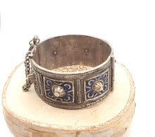 Load image into Gallery viewer, Antique Silver Moroccan Berber blue enamel Bracelet, ethnic tribal, tribal bracelets,Moroccan jewelry, ethnic jewelry, Tuareg bracelets
