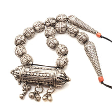 Load image into Gallery viewer, Old silver granulation Hirz prayer amulet pendant granulation beads Necklace from Yemen circa 1930s, Bedouin Silver, Ethnic Jewelry
