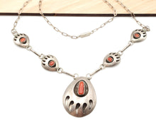Load image into Gallery viewer, Vintage Red Coral &amp; Sterling Silver Pendant Necklace hallmarked &quot;sterling &quot;on 20&quot; sterling chain Stunning Navajo piece

