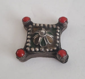 Antique Berber Silver enamel coral Pendant 925 silver, Moroccan Amulet, Jewelry, enamel Jewelry, Charm Pendant