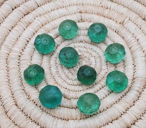 10 pieces of old green Vaseline Beads (uranium glass beads) made in Bohemia/Czech Trade Beads- African Trade Beads, 19th centuries,
