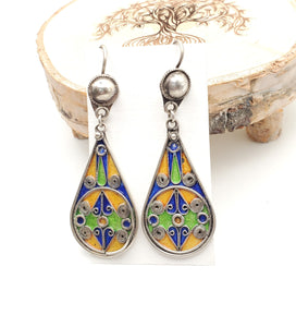 Moroccan Berber Sterling Silver enamels Dangle Earrings, Berber Jewelry, sliver Earrings, Dangle & Drop Earrings,
