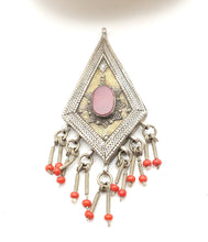 Load image into Gallery viewer, Antique Turkman silver carnelian Amulet Pendant Afghanistan, Old Tekke Pendant, Jewelry Making Supplies ,Central Asia jewelry,
