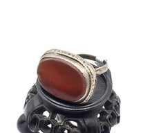 Load image into Gallery viewer, Antique Silver Ancient Carnelian Ring size 8 Yemen tribal jewelry,Old silver ,Hand Crafted Silver,Yemen Jewelry ,filigree Jewelry
