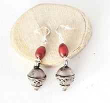 Load image into Gallery viewer, Old silver red glass Beads Earrings Ethiopia Ethnic Tribal,Ethnic Jewelry,sliver Earrings,Dangle &amp; Drop Earrings,Tribal Jewelry,
