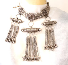 Load image into Gallery viewer, Antique Massive Yemenite silver Bedouin lazim Kirdan necklace ,ethnic Jewelry 1910s,Multistrand Necklace,Islamic Filigree,stacking layering
