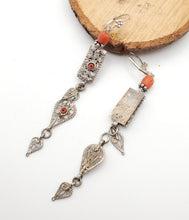 Load image into Gallery viewer, Antique Bawsani Yemen dangling Bells silver Earrings with coral Beads Earrings, yemeni jewelry,danglin Earrings,Bawsani Earrings
