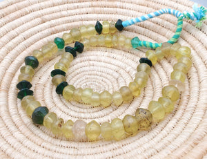 old strand Yellow Vaseline Beads (uranium glass beads) made in Bohemia/Czech Trade Beads- African Trade Beads, 18th centuries,
