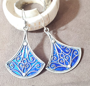 Moroccan blue Enamel Earrings sterling 925 silver, Berber Earrings, sliver Earrings, Dangle & Drop Earrings,