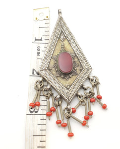 Antique Turkman silver carnelian Amulet Pendant Afghanistan, Old Tekke Pendant, Jewelry Making Supplies ,Central Asia jewelry,