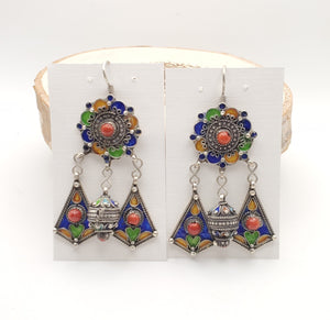 Moroccan Berber Sterling Silver enamels Coral Dangle Earrings ,Berber Jewelry,sliver Earrings,Dangle & Drop Earrings,