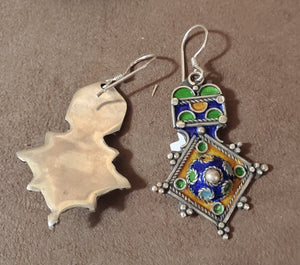 Moroccan Berber Sterling Silver enamels Dangle Earrings, Berber Jewelry, sliver Earrings, Dangle & Drop Earrings,