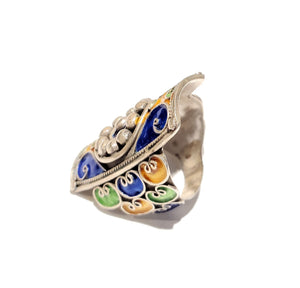 Moroccan Talismanic Berber Silver Enamel Ring size 9, tribal jewelry, Silver, Ethnic Jewelry, Tribal Jewelry