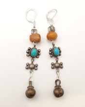 Load image into Gallery viewer, Antique Moroccan Natural old amber Beads Earrings Tribal Jewelry, Dangle &amp; Drop Earrings, sliver Earrings, sliver Tribal,African Earrings,
