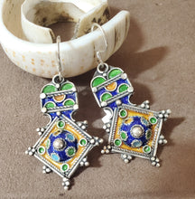 Load image into Gallery viewer, Moroccan Berber Sterling Silver enamels Dangle Earrings, Berber Jewelry, sliver Earrings, Dangle &amp; Drop Earrings,
