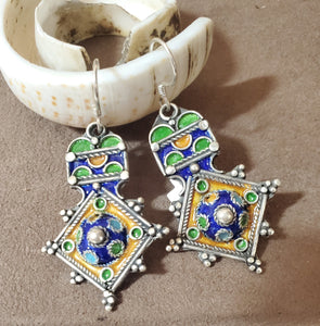 Moroccan Berber Sterling Silver enamels Dangle Earrings, Berber Jewelry, sliver Earrings, Dangle & Drop Earrings,