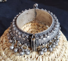 Load image into Gallery viewer, vintage old Silver Bedouin Bangle bracelet from Yemen ,Ethnic Tribal, Antique ,Boho jewelry , Ethnic, East African
