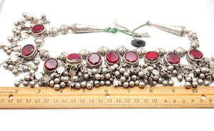 Antique Yemeni Bridal Silver Islamic red Glas Pendants Necklace,Ethnic Jewelry,circa 1910s