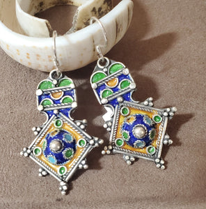 Moroccan Berber Sterling Silver enamels Dangle Earrings, Berber Jewelry, sliver Earrings, Dangle & Drop Earrings,