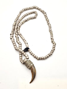 Old Ethiopian silver Beads bone amulet Necklace, Hand Crafted, antique jewelry, gift vintage authentic, Ethiopian Necklace