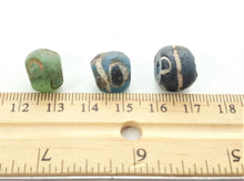 Load image into Gallery viewer, 3 Ancient Blue Green Glass Eye beads Early Islamic Mali African Trade,Blue Glass Eye Bead,Ancient glass, paste bead,Antique beads
