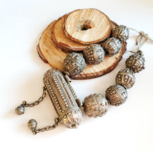 Load image into Gallery viewer, Old silver star burst granulation hallmarked Globe beads Hirz Necklace from Yemen circa 1930s,Bedouin tribal Silver,Ethnic Jewelry
