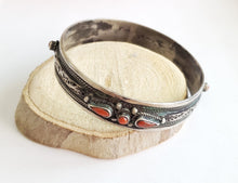 Load image into Gallery viewer, Moroccan red coral Bangle silver Bracelet 925 silver, ethnic tribal jewelry,tribal Moroccan bracelets, ethnic jewelry
