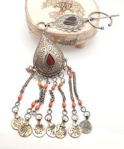 Moroccan Handmade silver Berber Fibula pendant 1960, Berber Amulet, silver Necklace, Berber Fibula