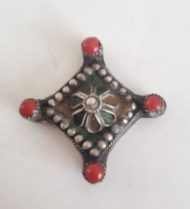 Antique Berber Silver enamel coral Pendant 925 silver, Moroccan Amulet, Jewelry, enamel Jewelry, Charm Pendant