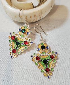 Moroccan Berber Sterling Silver enamels Dangle Earrings, Berber Jewelry, sliver Earrings, Dangle & Drop Earrings,