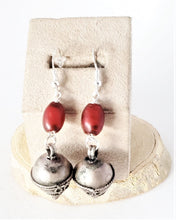 Load image into Gallery viewer, Old silver red glass Beads Earrings Ethiopia Ethnic Tribal,Ethnic Jewelry,sliver Earrings,Dangle &amp; Drop Earrings,Tribal Jewelry,
